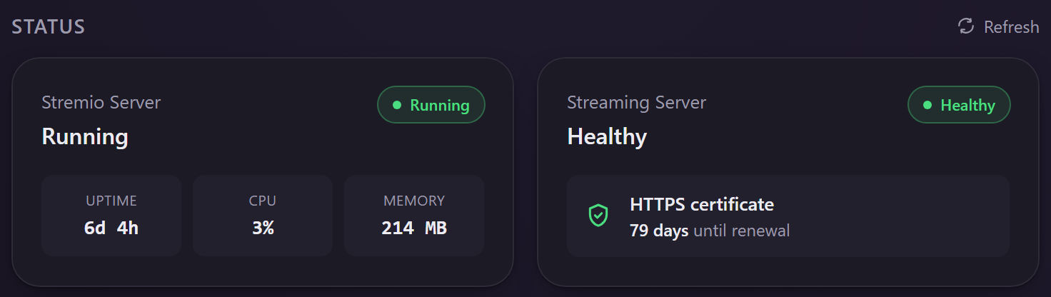 Appliance web admin: live health and server status