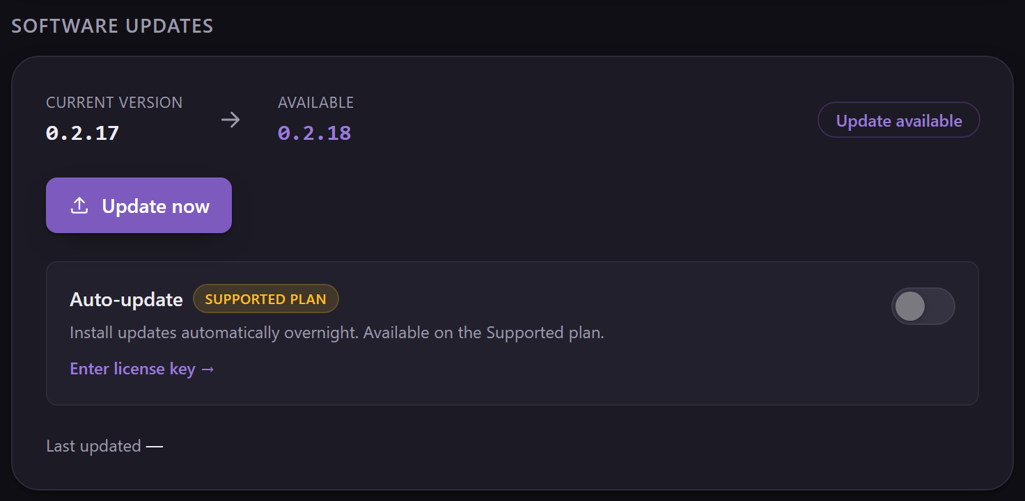 Appliance web admin: one-click software updates with a revert option